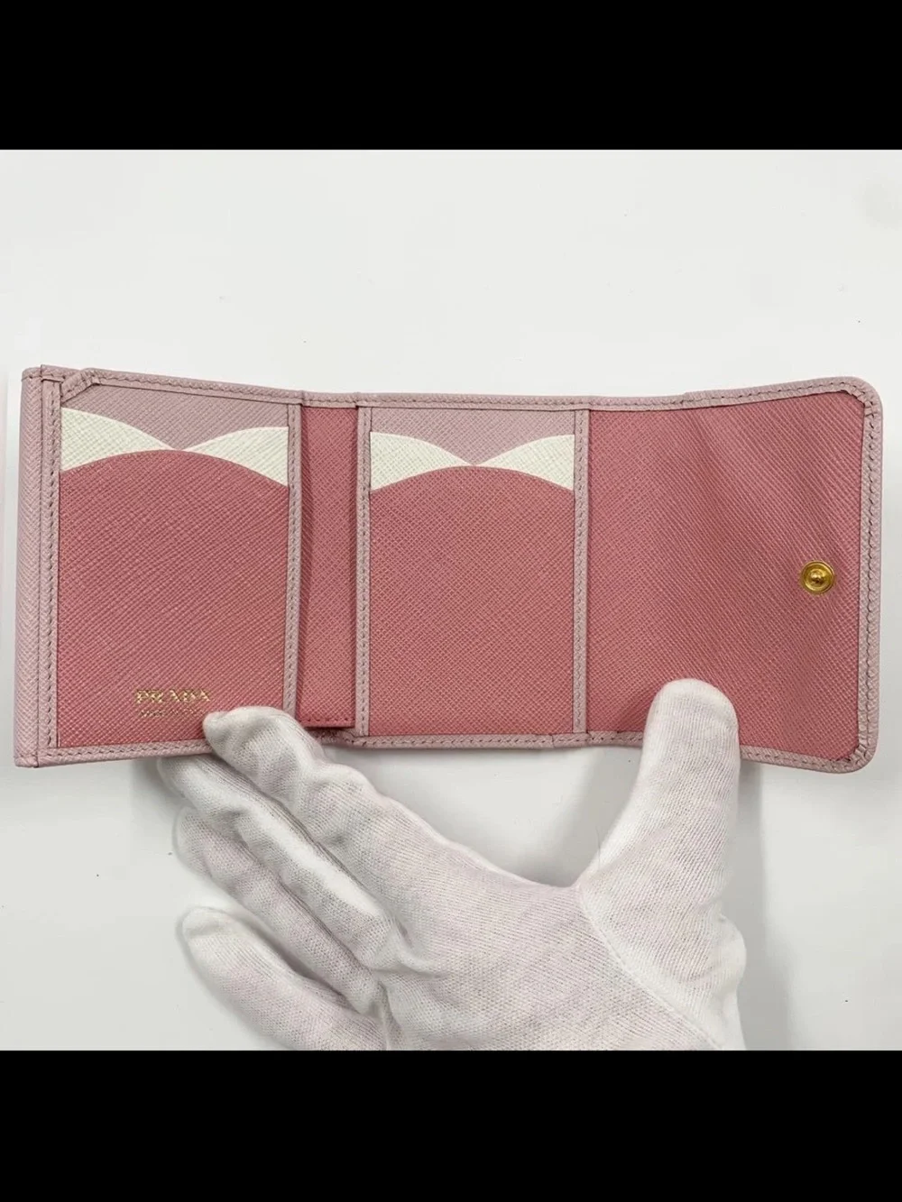 Prada Pink Saffiano Compact Wallet with Gold Logo